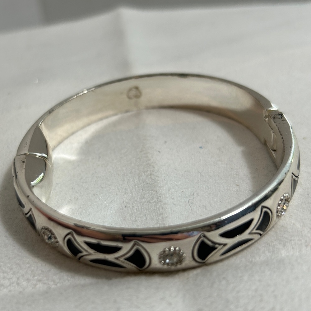Brighton Capella Bangle Bracelet Magnetic Hinged Black Enamel Silver Plated - Picture 11 of 16